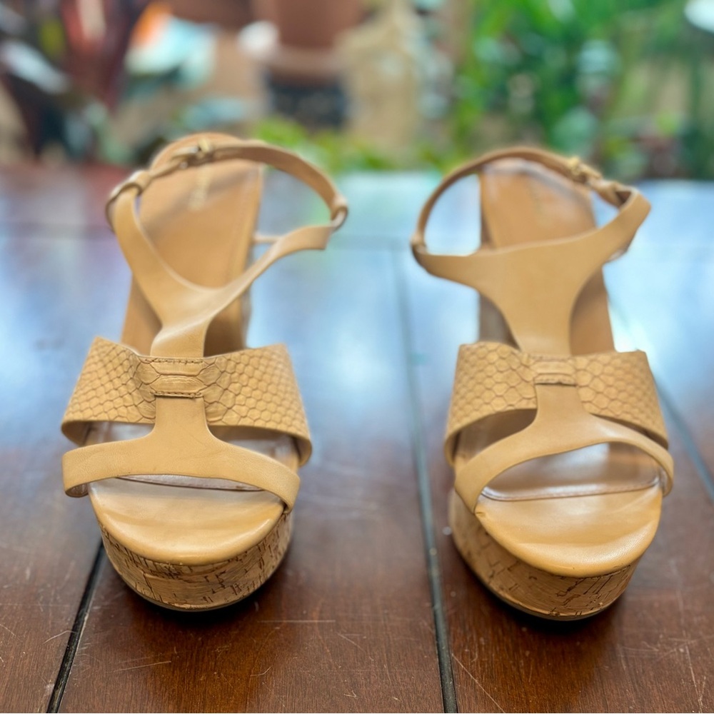 Express Beige Platform Wedge Sandals with T-Strap. Super cute!